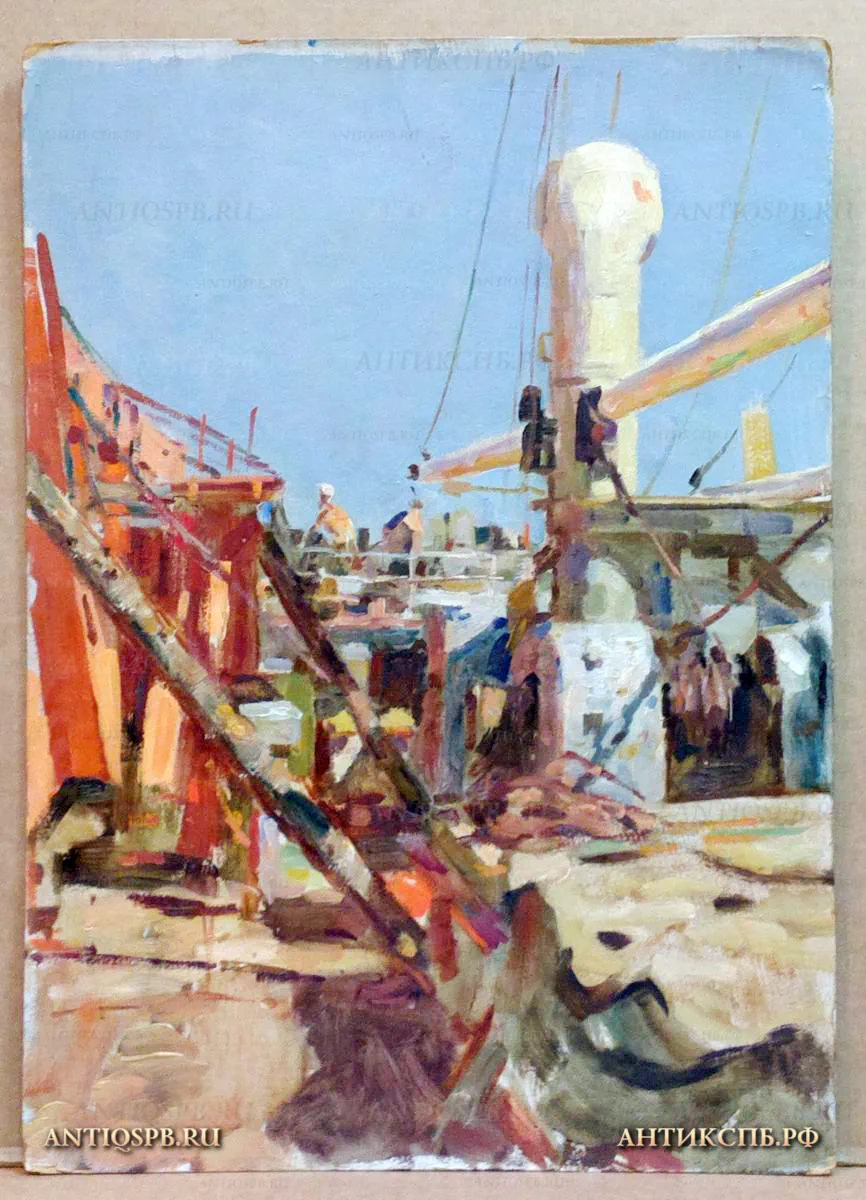 Картина "Палуба". Картон, масло. Бантиков Андрей Сергеевич (1914-2002). СССР. Сер. XX века. №170
